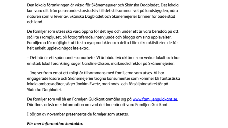 Skånemejerier och Skånska Dagbladet söker Familjen Guldkant