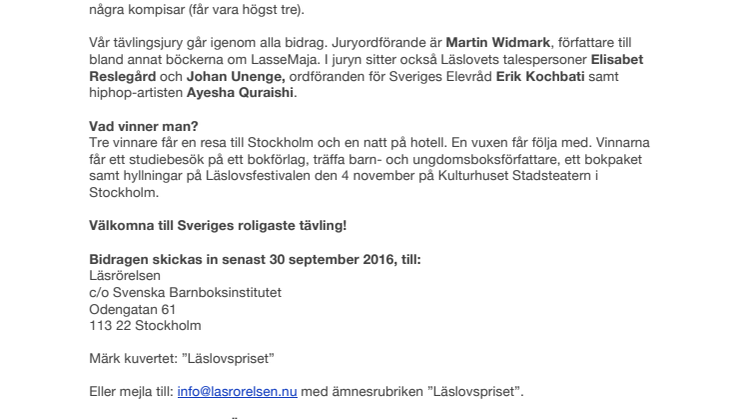 ​Var med och tävla om LÄSLOVSPRISET! Sveriges roligaste tävling för unga mellan 7–13 år.