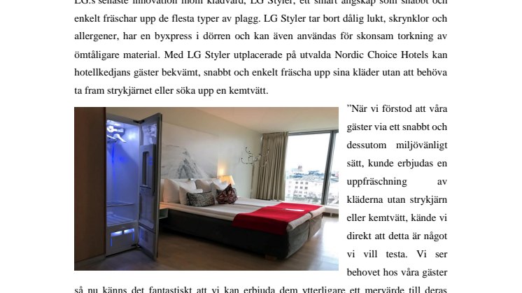 LG inleder samarbete med Nordic Choice Hotels