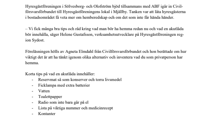​Hyresgästföreningen bjöd in Civilförsvarsförbundet till Mjällby