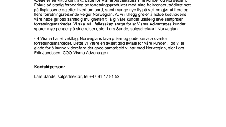 Norwegian fikk storkontrakt med Visma