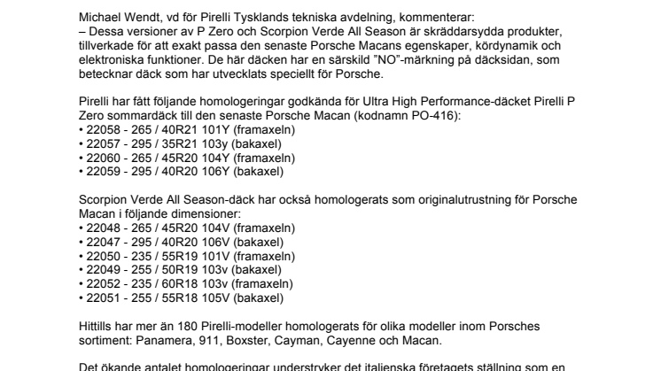 Pirelli utvecklar nya originaldäck till Porsche Macan