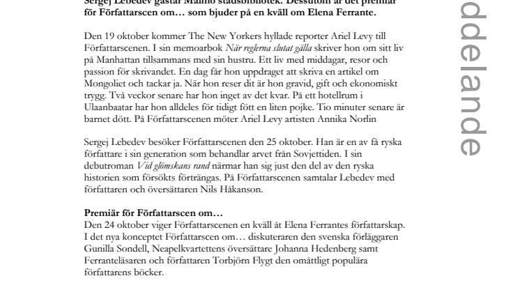 Levy, Lebedev och nästan Ferrante på Författarscenen