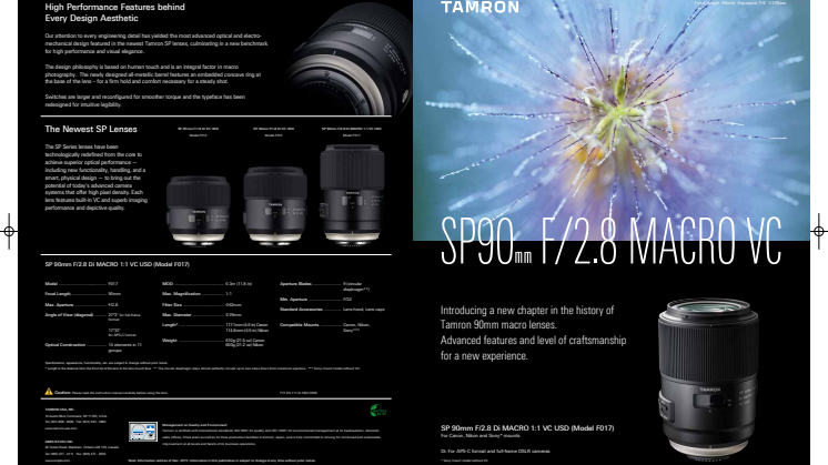 Tamron SP 90mm F/2.8 Macro Di VC USD, datablad