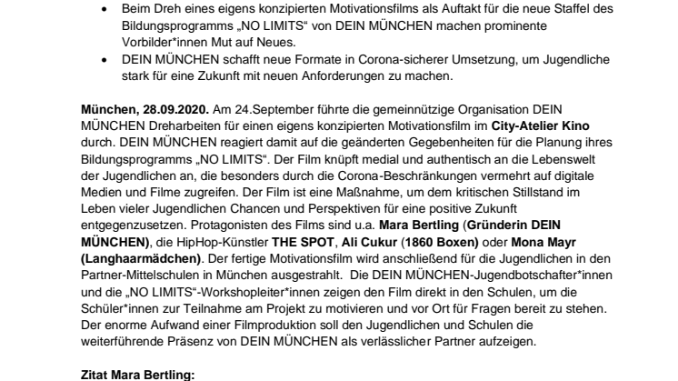 Zukunft kennt keine Quarantäne: DEIN MÜNCHEN dreht Film als Teil einer innovativen Corona-Strategie 