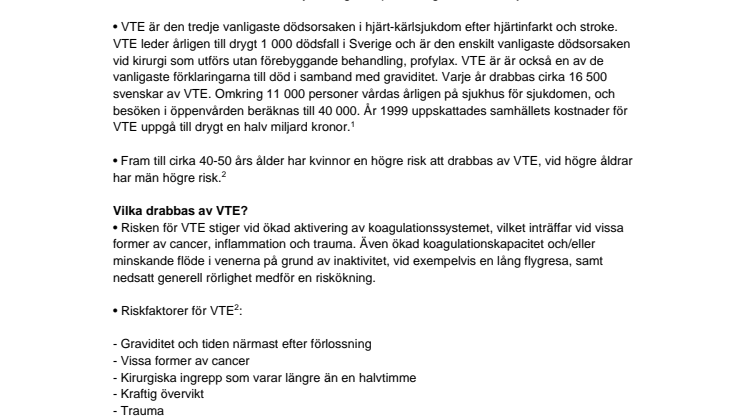 Om venös tromboembolism (VTE)