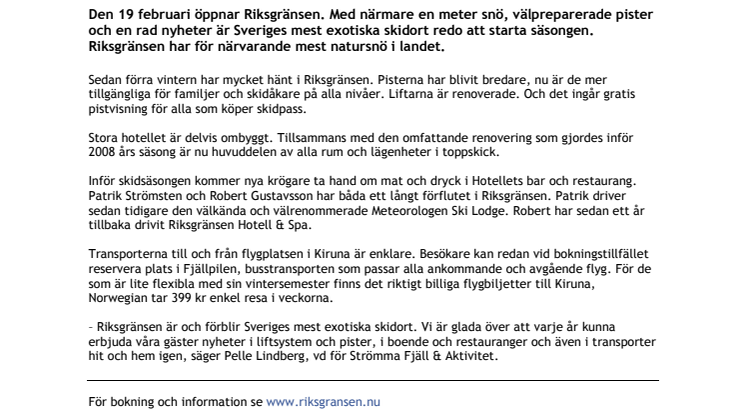 Riksgränsen öppnar för säsongen