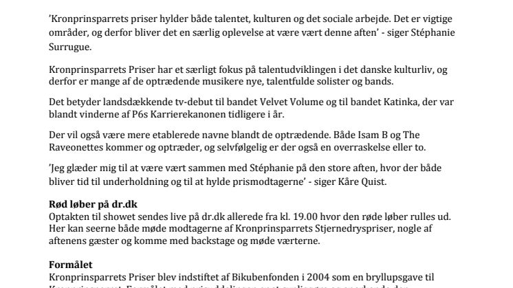 Kåre Quist og Stéphanie Surrugue er værter ved Kronprinsparrets Priser 2015