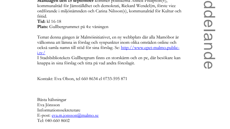 Möt Malmöpolitiker på Stadsbiblioteket i Malmö