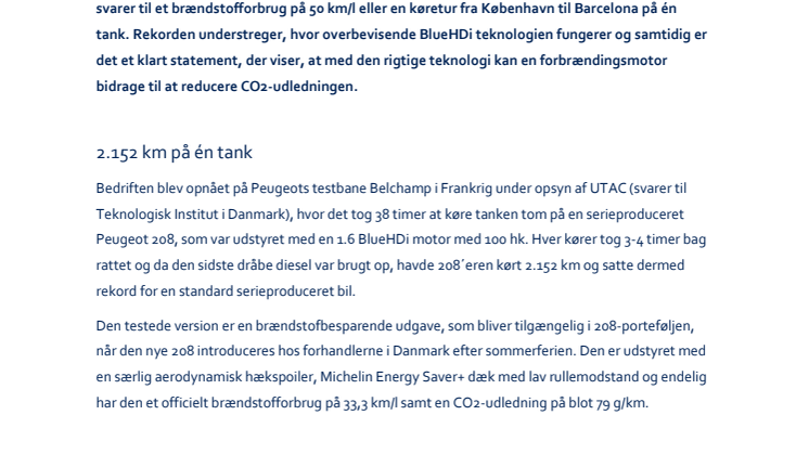 Ny Peugeot 208 sætter rekord med et brændstofforbrug på 50 km/l
