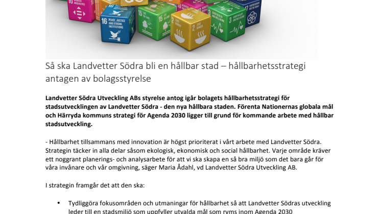 Så ska Landvetter Södra bli hållbar - bolagsstyrelsen antar hållbarhetsstrategi