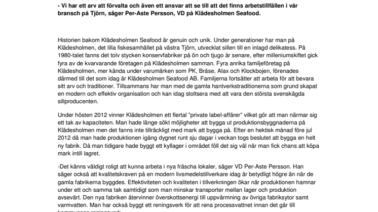 Klädesholmen Seafood öppnar ny fabrik