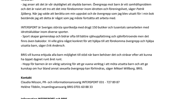 INTERSPORT lanserar föreläsningsturné med Patrik Sjöberg, Maria Akraka och BRIS