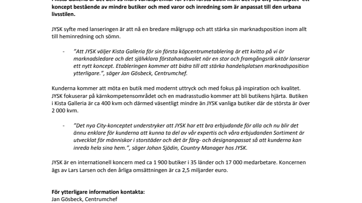 Världspremiär för nytt JYSK- koncept i Kista Galleria