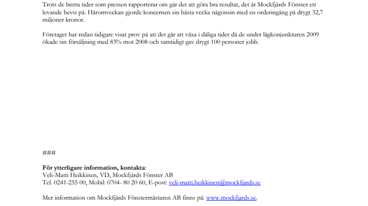 All time high för Mockfjärds Fönster