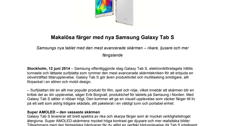 Makalösa färger med nya Samsung Galaxy Tab S