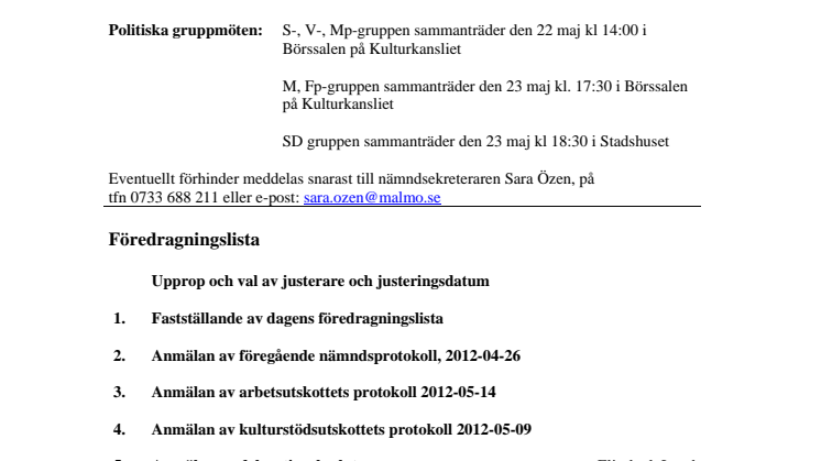 Malmö kulturnämnds sammanträde den 24 maj