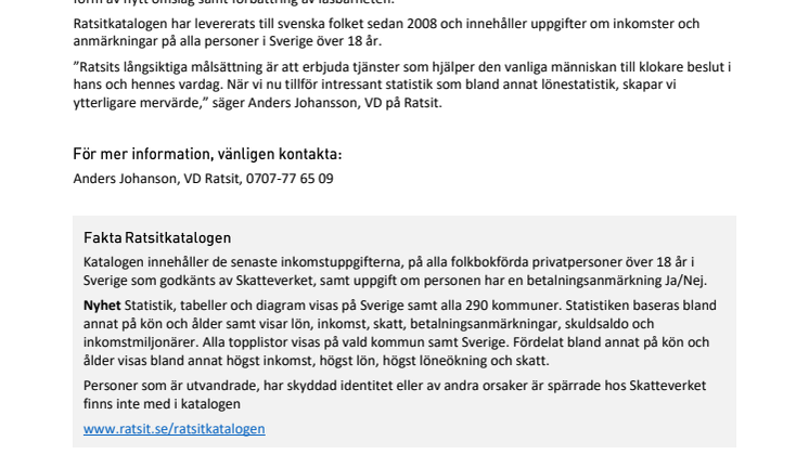 Ratsit lanserar statistik i Ratsitkatalogen
