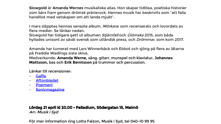 Ljusa recensioner för "Mörkare"– Slowgold på Palladium Malmö 21 april med senaste albumet