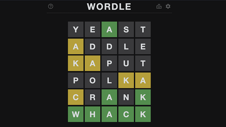 Screen shot of Wordle website