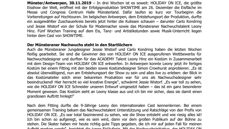 Der Countdown läuft: in 3 Wochen startet die HOLIDAY ON ICE Erfolgsproduktion SHOWTIME in Münster – einen ersten Vorgeschmack gab es im belgischen Antwerpen