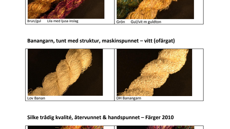 Banangarn och silke blandat - färgkarta 