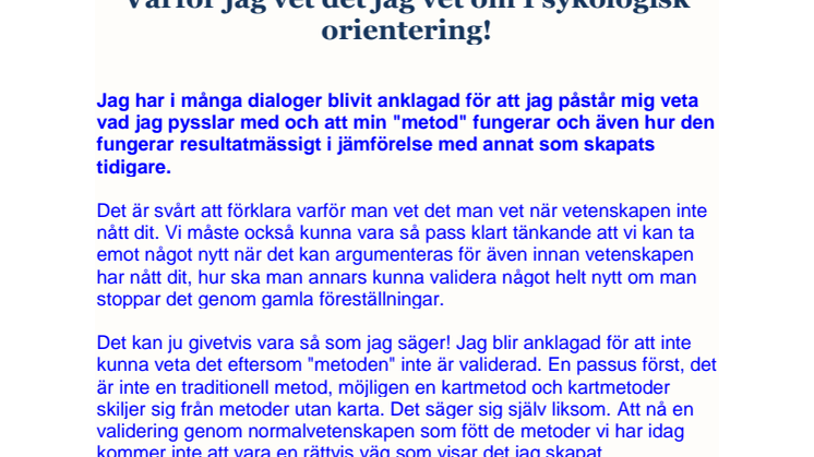 Varför jag vet det jag vet  om Psykologisk orientering med karta.