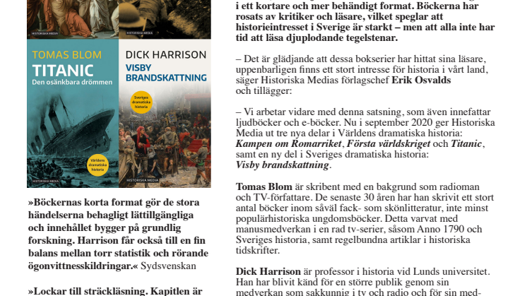 Historia för alla! Nya titlar i Historiska Medias populära bokserier i kortformat