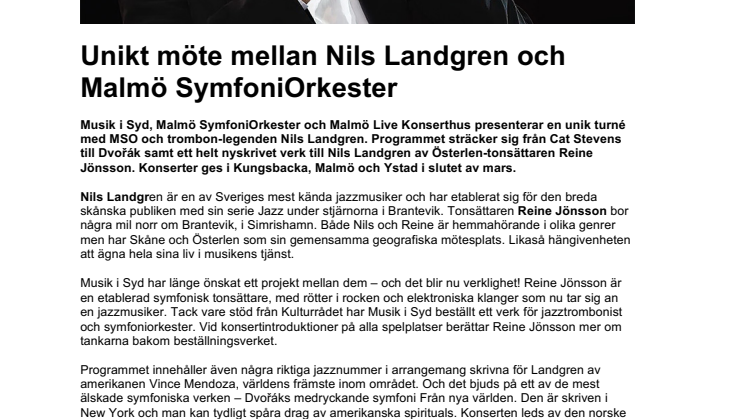 Unikt möte mellan Nils Landgren och Malmö SymfoniOrkester