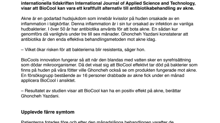 NYA FORSKNINGSRÖN: BIOCOOL FUNGERAR VID AKNE