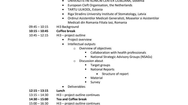 Program för projektmöte HI3