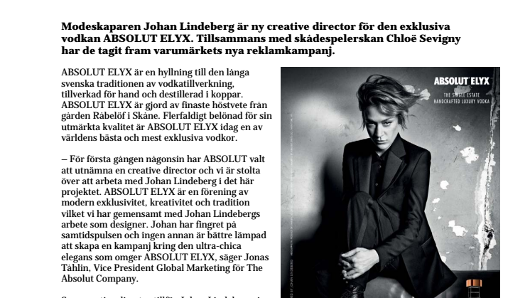 Johan Lindeberg - ny creative director för ABSOLUT ELYX