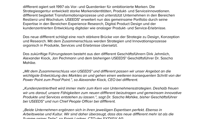 SYZYGY stärkt sein Beratungs- und Innovationsangebot unter der Marke diffferent