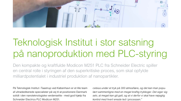 Teknologisk Institut i stor satsning på produktion af nanopartikler med PLC-styring