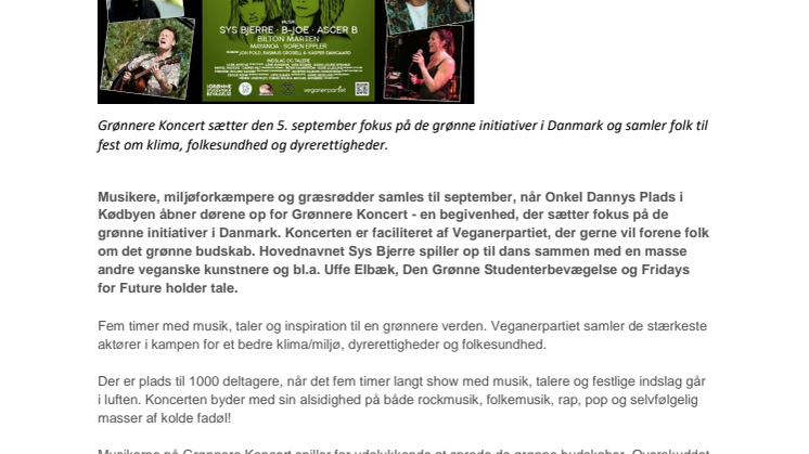Ny koncert i København samler grønne initiativtagere til folkefest for klima, dyrerettigheder og folkesundhed