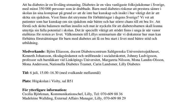 Pressinbjudan seminarium Almedalen: Barn med diabetes underpresterar i skolan 
