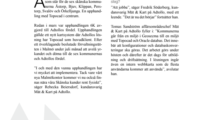 Adtollo vinner upphandling och levererar Topocad som nytt kartsystem till sex kommuner i Skåne