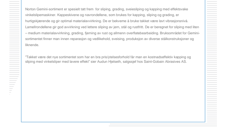 Nytt sortiment kappe- og slipeprodukter for metall