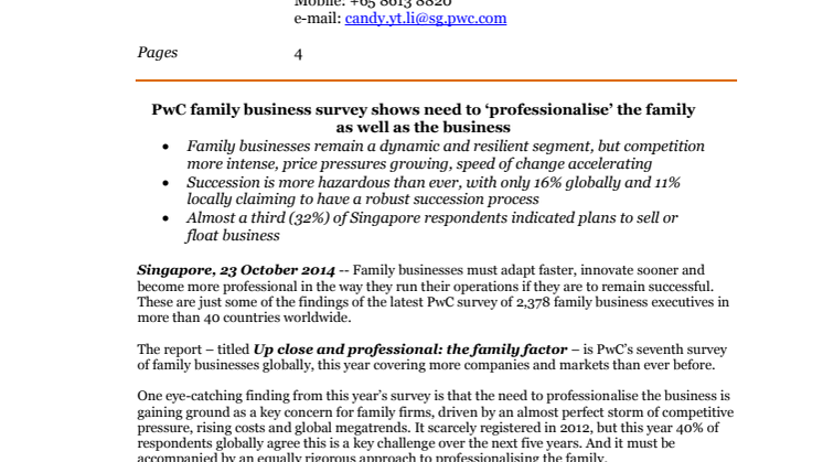 PwC family business survey shows need to ‘professionalise’ the family as well as the business