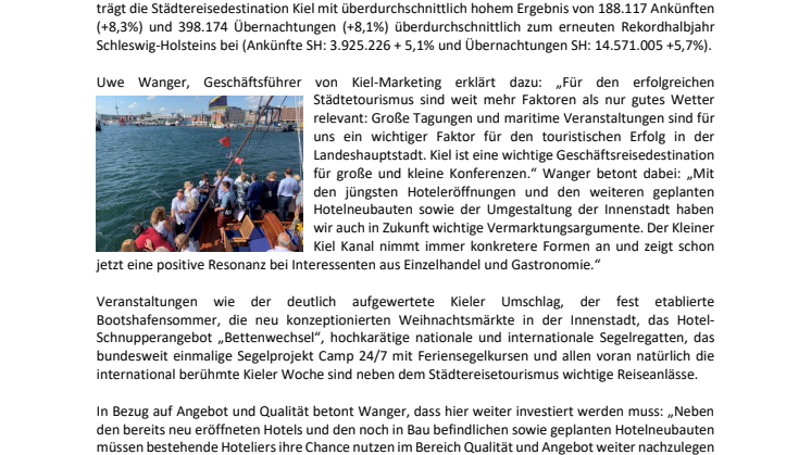 Tourismus in Kiel im 1. Halbjahr 2019 erneut mit großem Wachstum