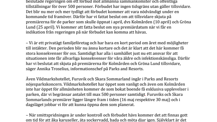 Nöjesparker skjuter på premiärdatum pga Corona