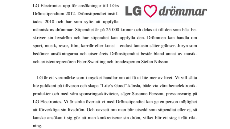 Drömstipendiet är tillbaka – LG inspirerar svenskarna att sätta ord på sin livsdröm