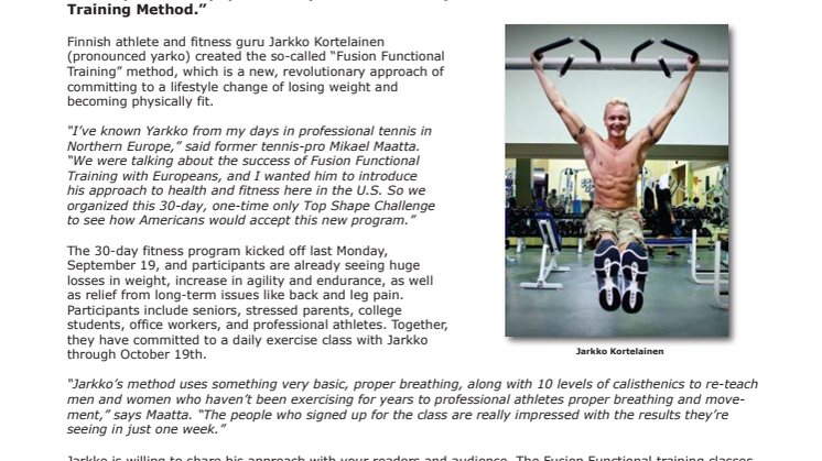 Pressmeddelande  - One-Time Only European Fitness Program at the Honolulu Club