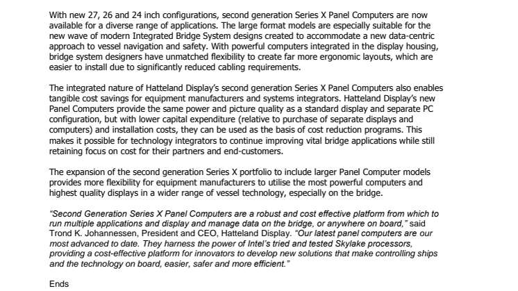 Hatteland Display: New Larger Screen Sizes and Faster Processors for the World’s Most Powerful Maritime Panel Computers
