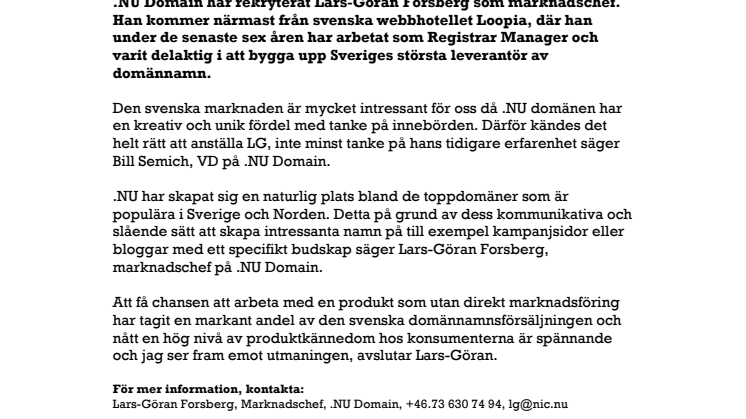.NU Domain Rekryterar Marknadschef från Svenska Domännamnsindustrin