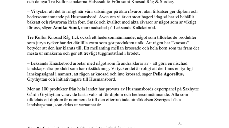 Leksands Knäckebröd flerfaldigt prisade i jakten på Sveriges bästa landskapsmat