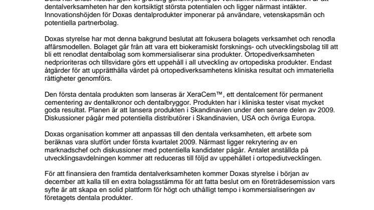 Doxa fokuserar på dentalmarknaden