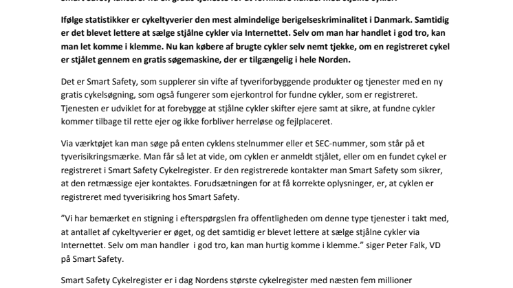 LOKALISER STJÅLNE CYKLER PÅ NETTET