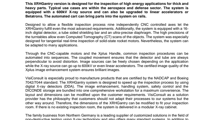 XRHGantry HE: 600kV High-Energy X-ray system