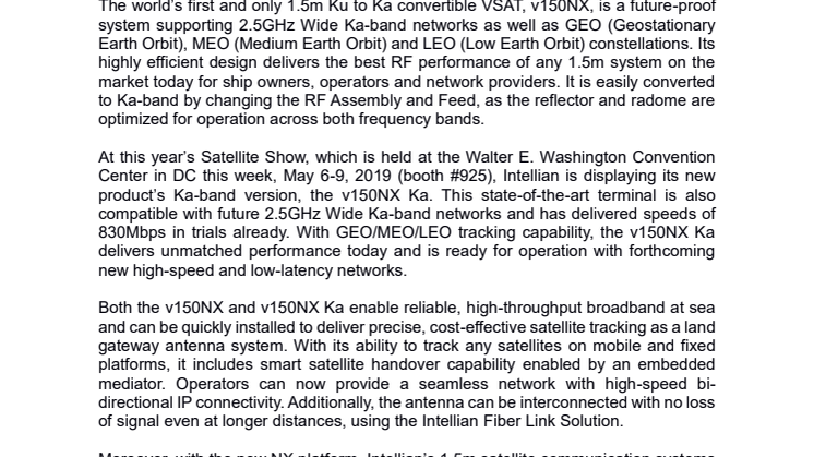 INTELLIAN LAUNCHES WORLD’S FIRST 1.5M KU to KA CONVERTIBLE VSAT TERMINAL
